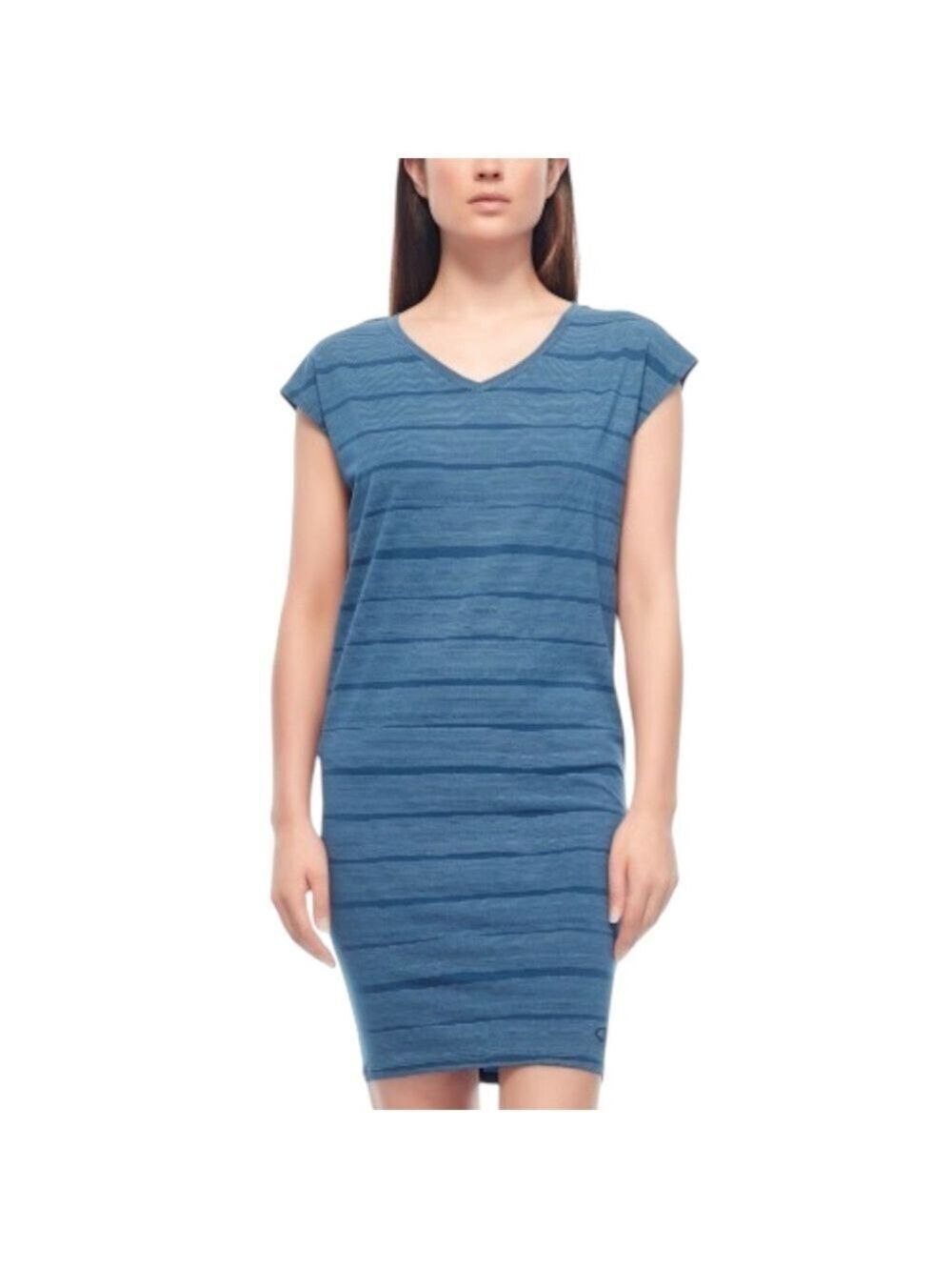 Icebreaker Yanni Dress Combed Lines Blue Size Small